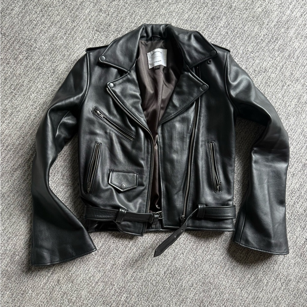 PRISTINE Understated Leather Bell Sleeve Leather Jacket and bag